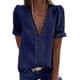 thumbnail image 2 of Camiseta de mujer Encaje Cuello en V Camisa de manga corta Blusa Top casual, Azul marino, XL Vogacara AP001454-19, 2 of 6