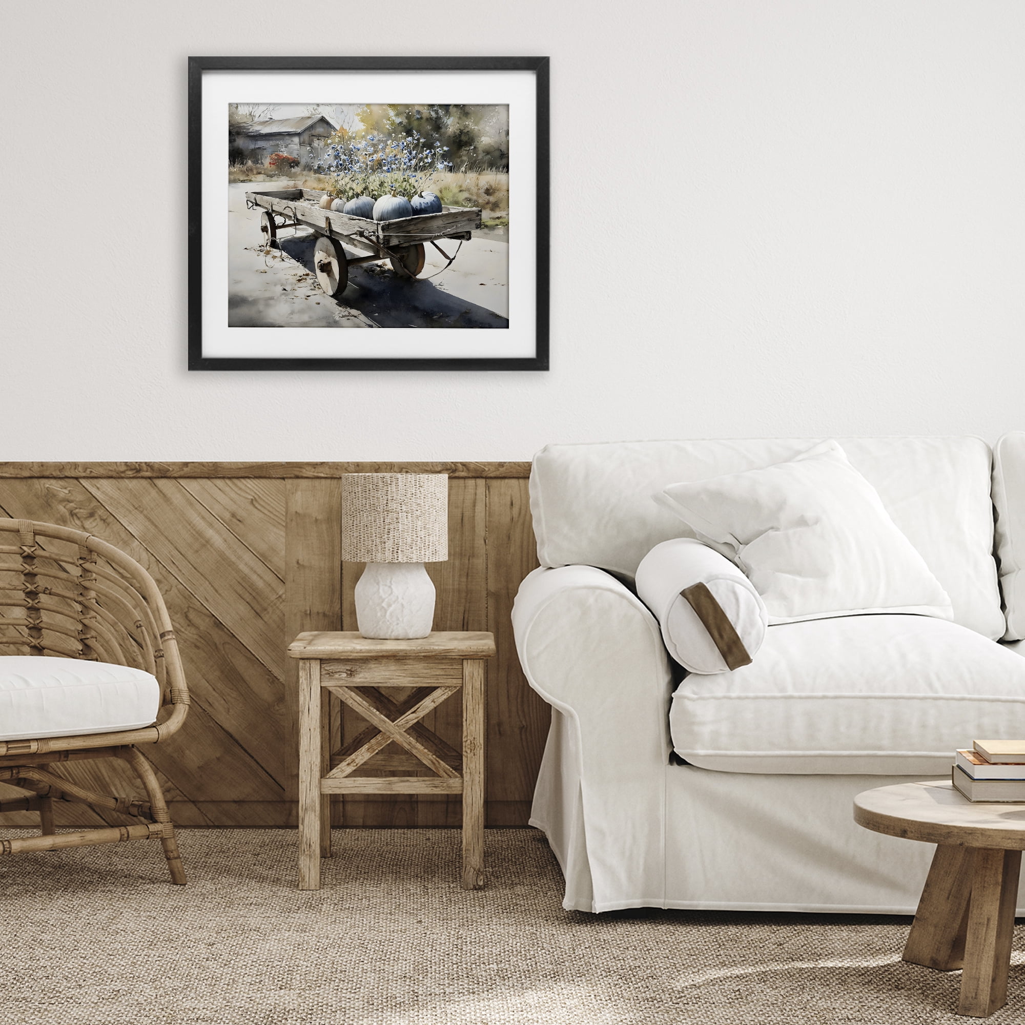 Stupell Industries Blue Pumpkin Wagon in Sunlight Black Framed Print Under Glass, design by Franklyn Gregory