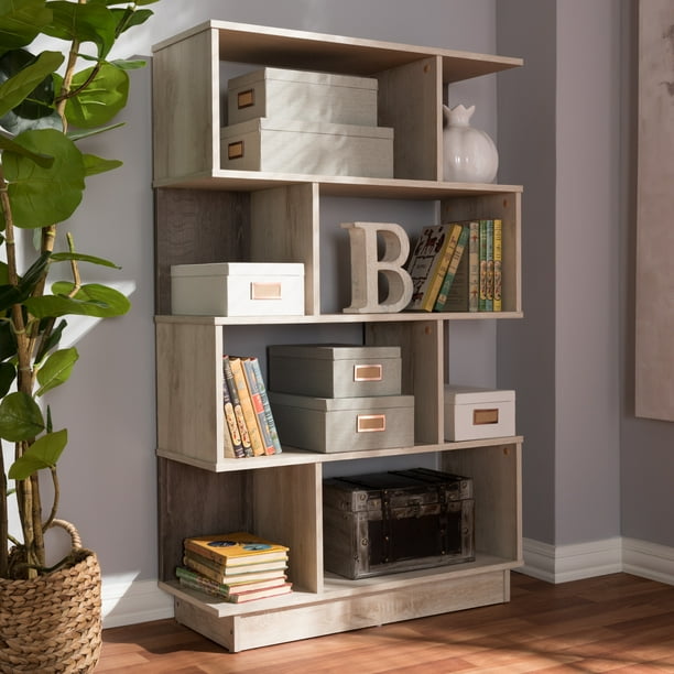 Baxton Studio Teagan Modern And, Oak Bookcase With Baskets