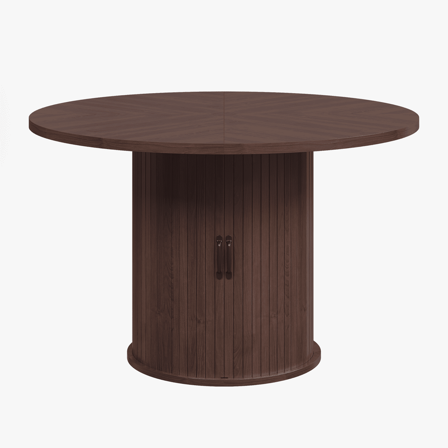Sonegra 47" Round Dining Table with Storage, Modern Fluted Circle Kitchen Table with 2-Layer Storage and Sliding Door, for Kitchen Living Room, Brown