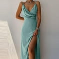 thumbnail image 2 of JGGSPWM Robe Longue à Col Bénitier pour Femme, Robe de Demoiselle d'Honneur Sirène à Bretelles Spaghetti Froncée, Robe de Soirée Formelle avec Fente, Vert, TG, 2 of 5