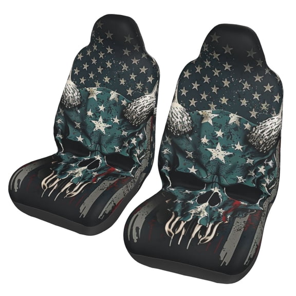 American Flag Camouflage Deer Skull Camo Car Seat Cover 2 Pcs Auto Front Bucket Seats Protector Cushion Universal Vehicle Truck SUV