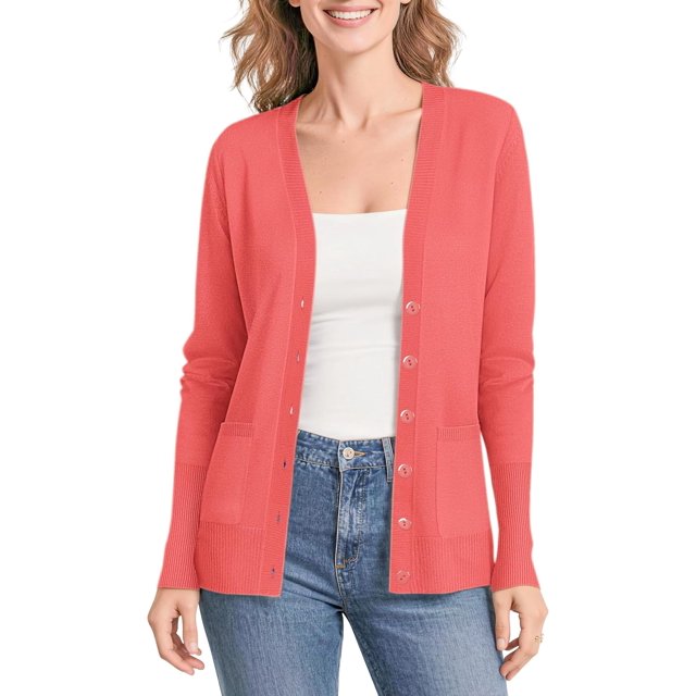 Urban CoCo Women's Button Down Lightweight Knit Cardigan Sweater with Pockets