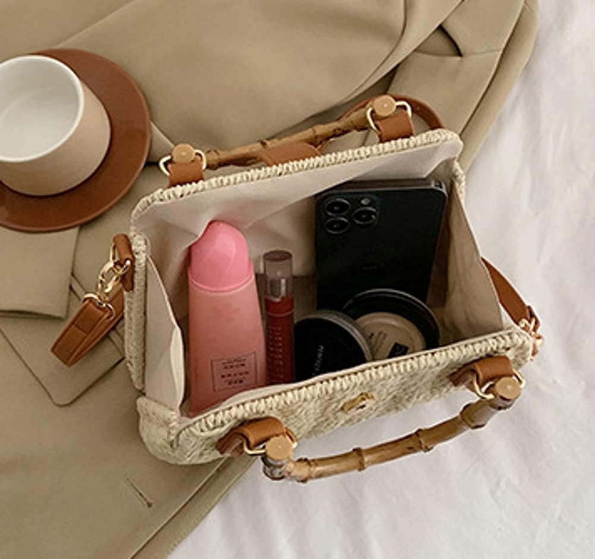 Kukuzhu Straw Tote Bag for Women Rattan Crossbody Handbags Woven Wicker Clutch Purse Imitation Bamboo Top Handle Shoulder Bag