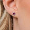 thumbnail image 3 of Gem Stone King 10K White Gold Red Created Ruby and White Lab Grown Diamond Stud Earrings for Women | 0.62 Cttw | Gemstone July Birthstone | Round 4MM, 3 of 6