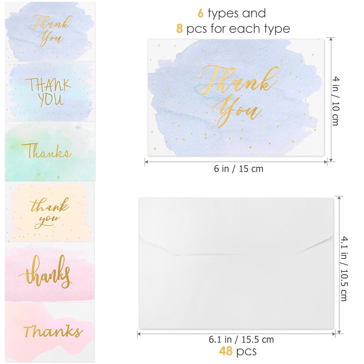 3 Sets 48Pcs Thank You Cards with Envelopes Bronzing Greeting for Wedding, Business, Anniversary
