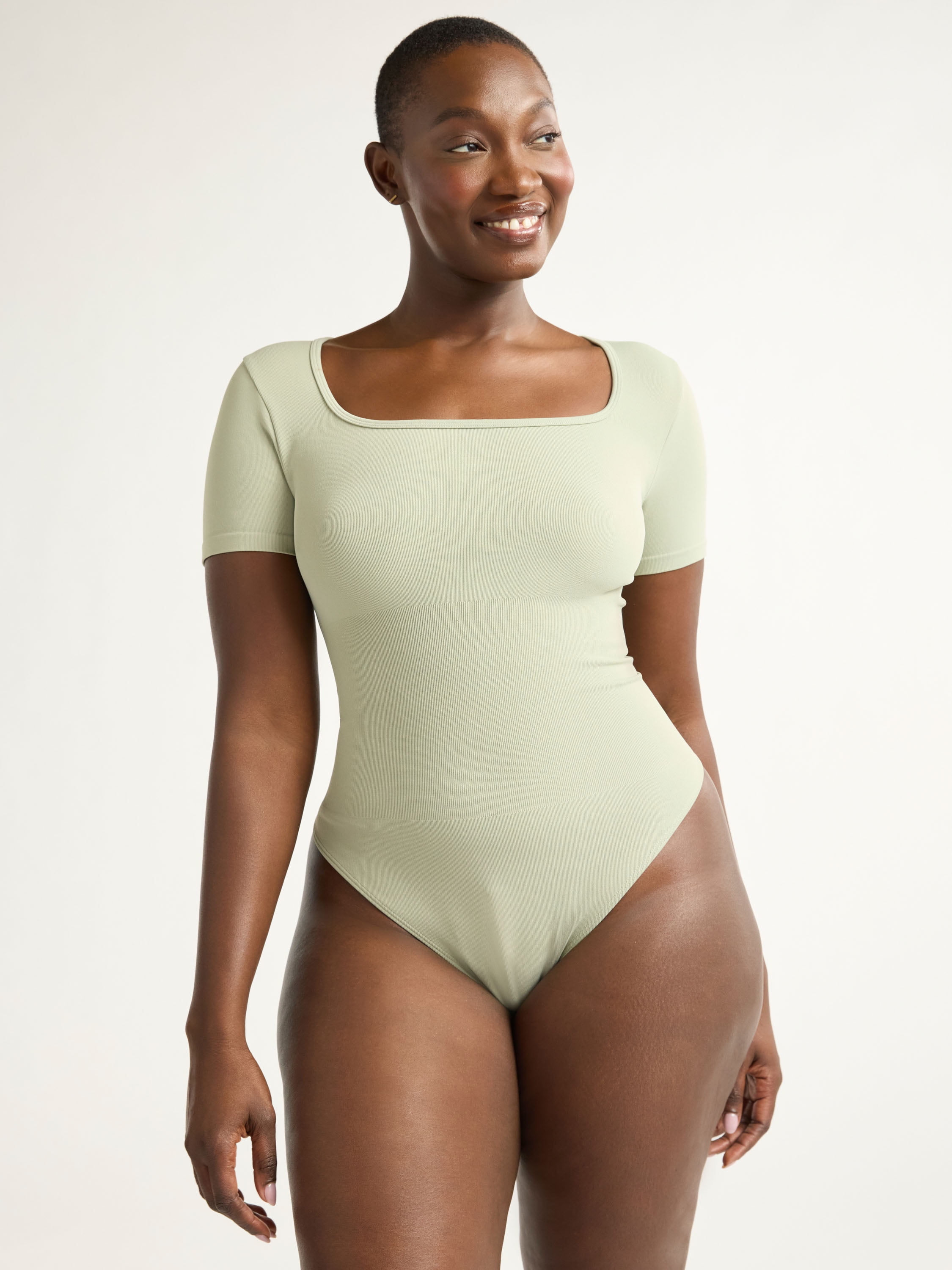 Joyspun Women's Seamless Slimming Bodysuit with Short Sleeves, 2- Pack, Sizes XS-XXXL