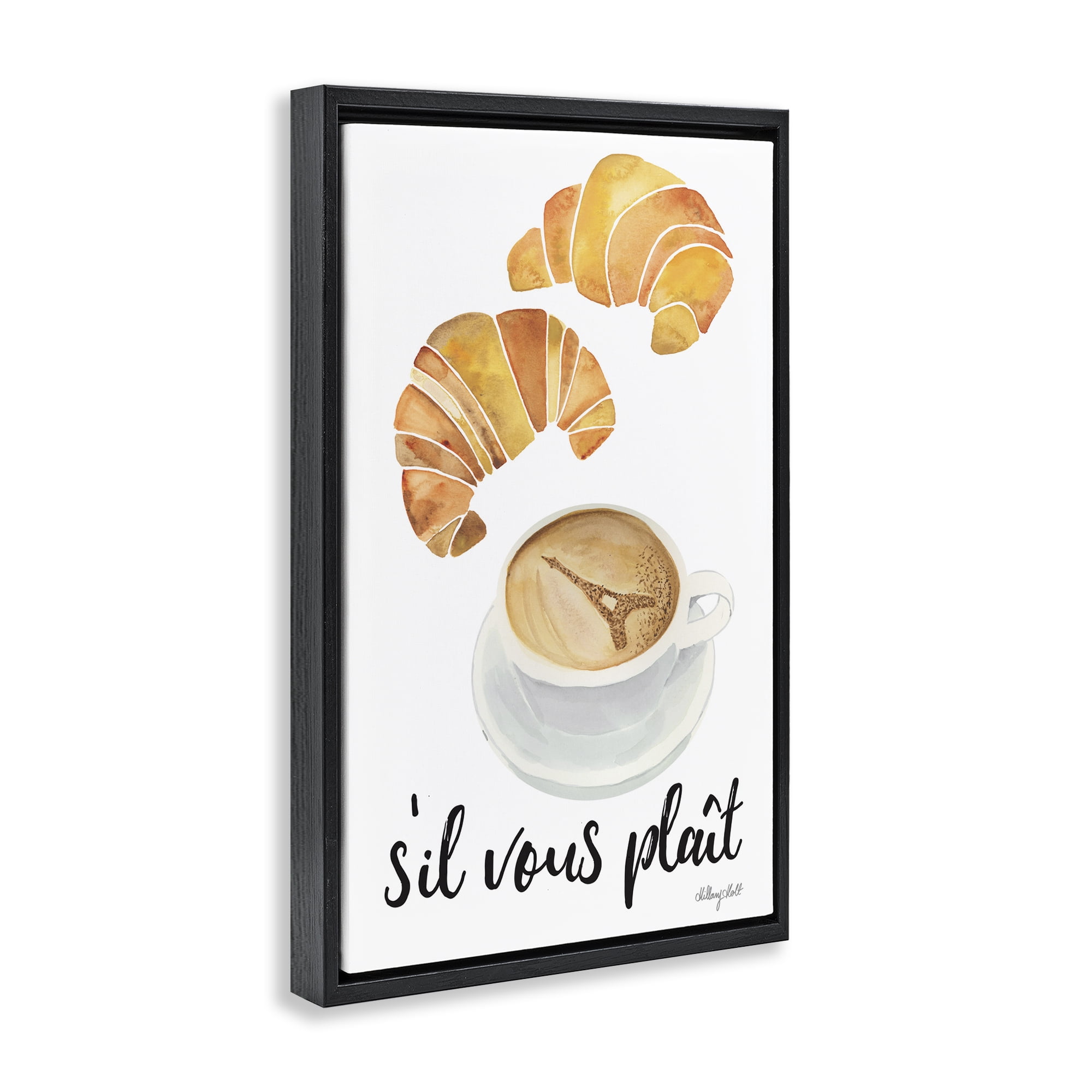 Stupell Industries Paris Croissant and Coffee Black Framed Floater Canvas Wall Art, design by Hillary Holt
