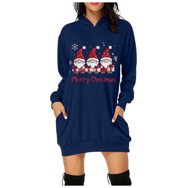 TJAZFJPA Robe de Maternité de Printemps pour Femmes, Robe à Capuche à Manches Longues avec Imprimé de Noël et Poches, Chandail Décontracté, Robes d'Invitée de Mariage d'Été pour Femmes, Robe d'Été pour Femmes