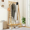 thumbnail image 5 of Costway Bamboo Clothes Rack Clothing Rack with Hanging Rod Rattan Shelf & 5 Copper Hooks Natural, 5 of 11