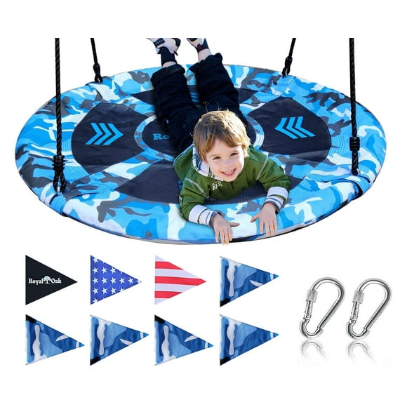 Balançoire en Forme d'Arbre, Tissu Oxford 1680D, Géant 40 Pouces avec Mousquetons et Drapeaux, Capacité de Poids 700 lb, Cadre en Acier, Imperméable, Installation Facile avec Instructions Pas à Pas, Amusement Continu! (Camo Bleu)