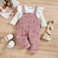 thumbnail image 4 of Douhoow 2 Piece Kid Girl Outfits, Long Sleeve Ribbed Tops+Floral Print Suspender Pants, 4 of 8