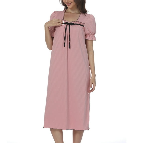 Antinious Womens Fashion Nightdress Short Sleeve Solid Sleepwear Dress,Holiday!Nightgowns for Women,Women Pajama Dress,Pink,L