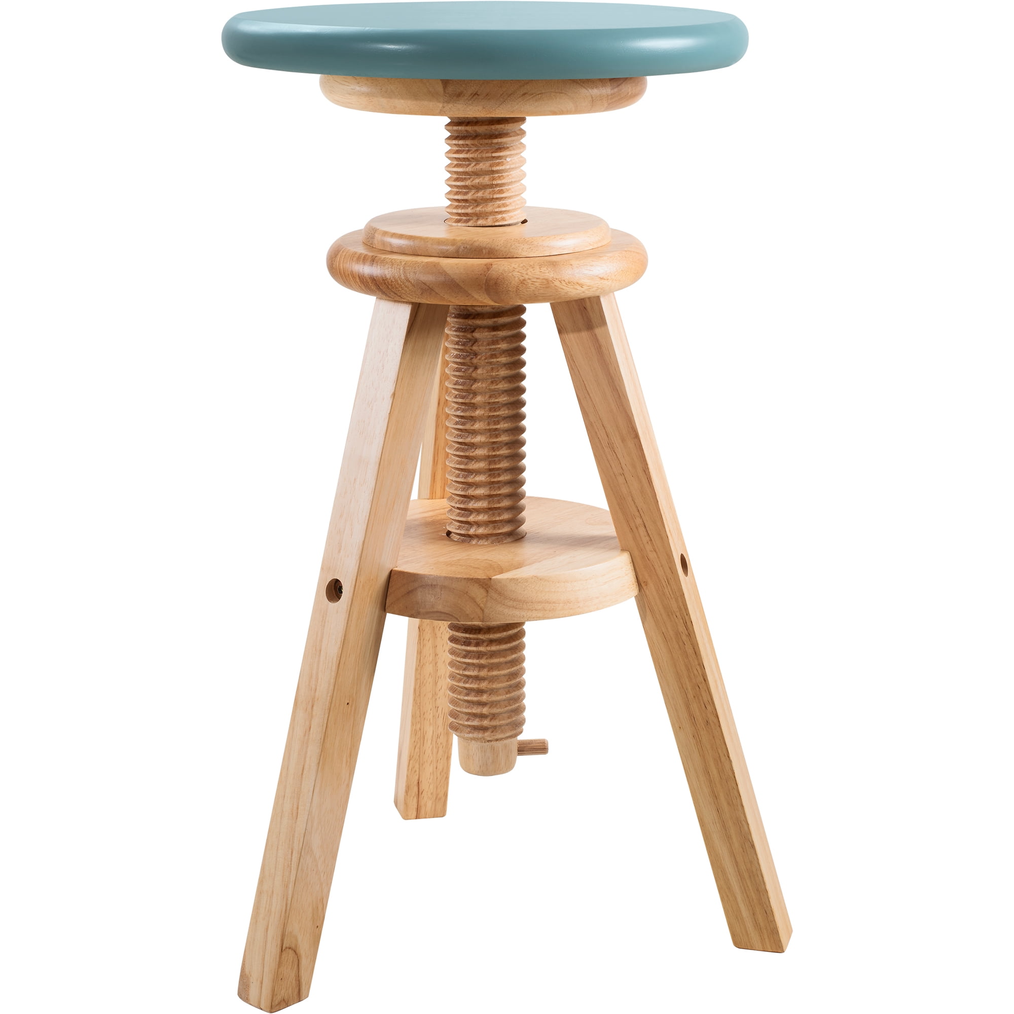 eHemco Swivel Solid Wood Adjustable Bar Stool, 18.9 to 25.2 Inches, Natural Base with Teal Top