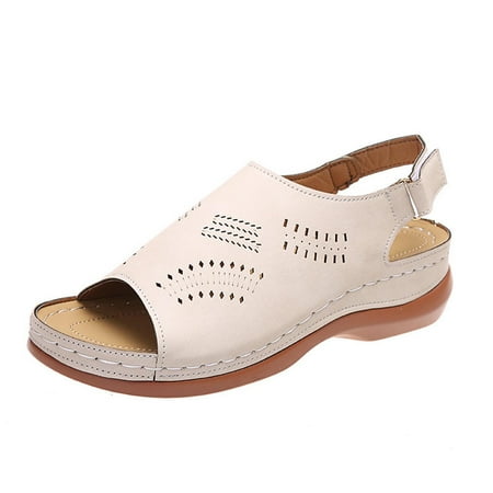 

Fesfesfes Sandals For Women Peep-toe Pump Women s Vintage Cutout Wedge Heel Open Toe Low Peep-Toe Roman Sandals 8.5(41)