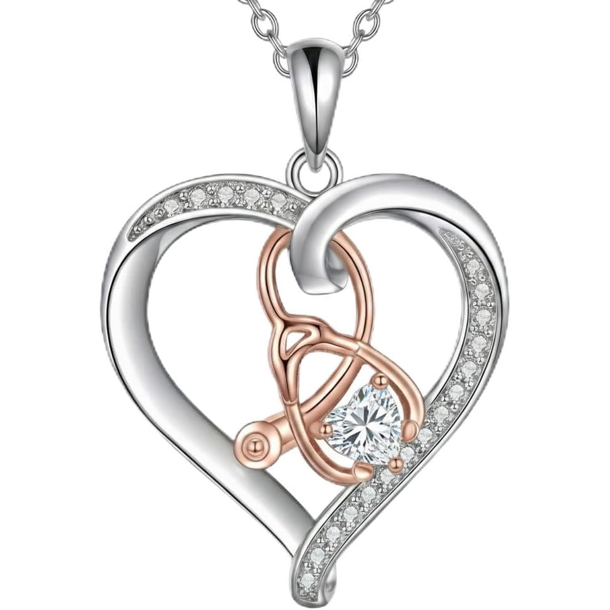 Stethoscope Heart Necklace for Nurse Gifts Stethoscope Necklace with 12 Months Heart Birthstone Nurse Week Christmas Birthday Jewelry Graduation Gifts for Women Nursing RN Student Doctor