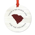 thumbnail image 1 of US State Round Metal Christmas Ornament, Red Plaid on Light Rustic Wood, South Carolina, Includes Ribbon and Gift Bag, 1 of 2