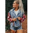 thumbnail image 4 of Women's Beau Blue Plaid Patchwork Hooded Denim Jacket, 4 of 12
