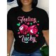 thumbnail image 1 of Lucky Heart Dice Print Crew Neck T-Shirt, Casual Short Sleeve T-Shirt For Spring & Summer, Women's Clothing, 1 of 6