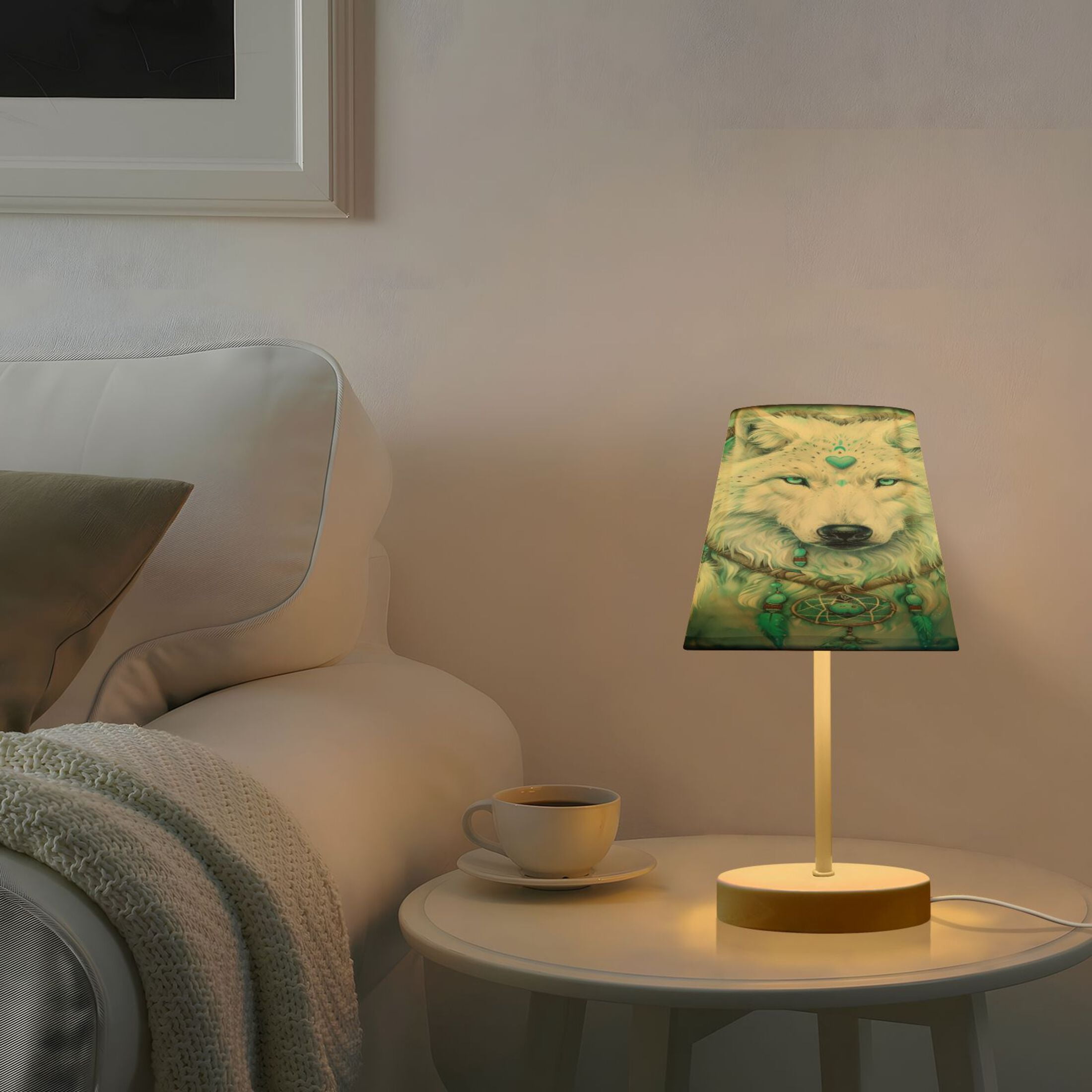 LED Desk Lamp Wolf with Heart Ring Table Nightstand Lamps with 3 Color Temperatures for Home Bedroom Living Room Decor 6x11