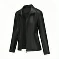 thumbnail image 4 of Faux PU Leather Jacket for Women Long Sleeve Stretch Lapel Collar Zip Up Cropped Jackets with Pockets Outerwear, 4 of 8