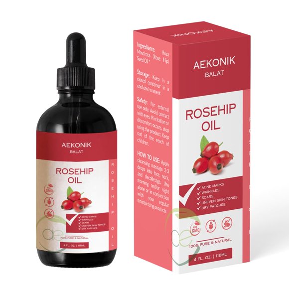 Aceite de rosa mosqueta AEKONIK para reducción del acné y las arrugas - Suero natural antienvejecimiento con aceite esencial orgánico - Aceite hidratante para el cuidado de la piel - Suero de belleza