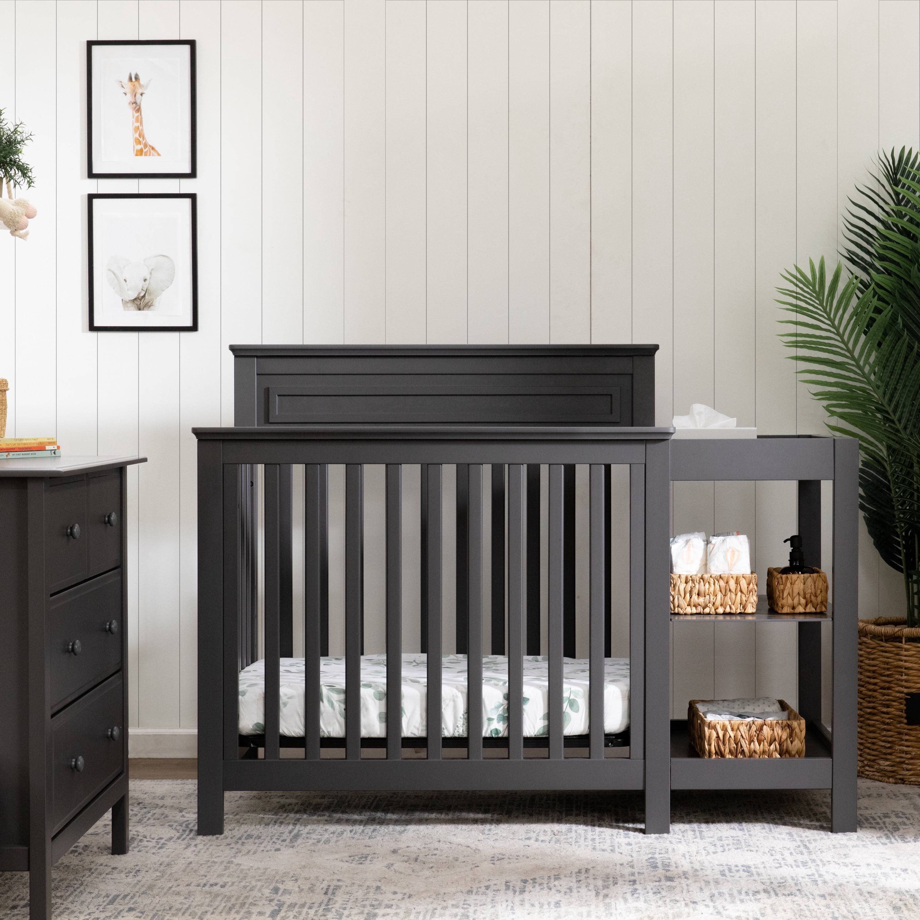 DaVinci Autumn Pine Wood 4-in-1 Mini Crib & Changer Combo in Slate