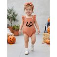 thumbnail image 3 of Cjfdfy Newborn Baby Girl Boy Halloween Outfit Corduroy Romper Overalls Fall Clothes Witch Pumpkin Embroidered Ruffled Square Neck Overalls Bodysuit Playsuit Headband Set, 3 of 9