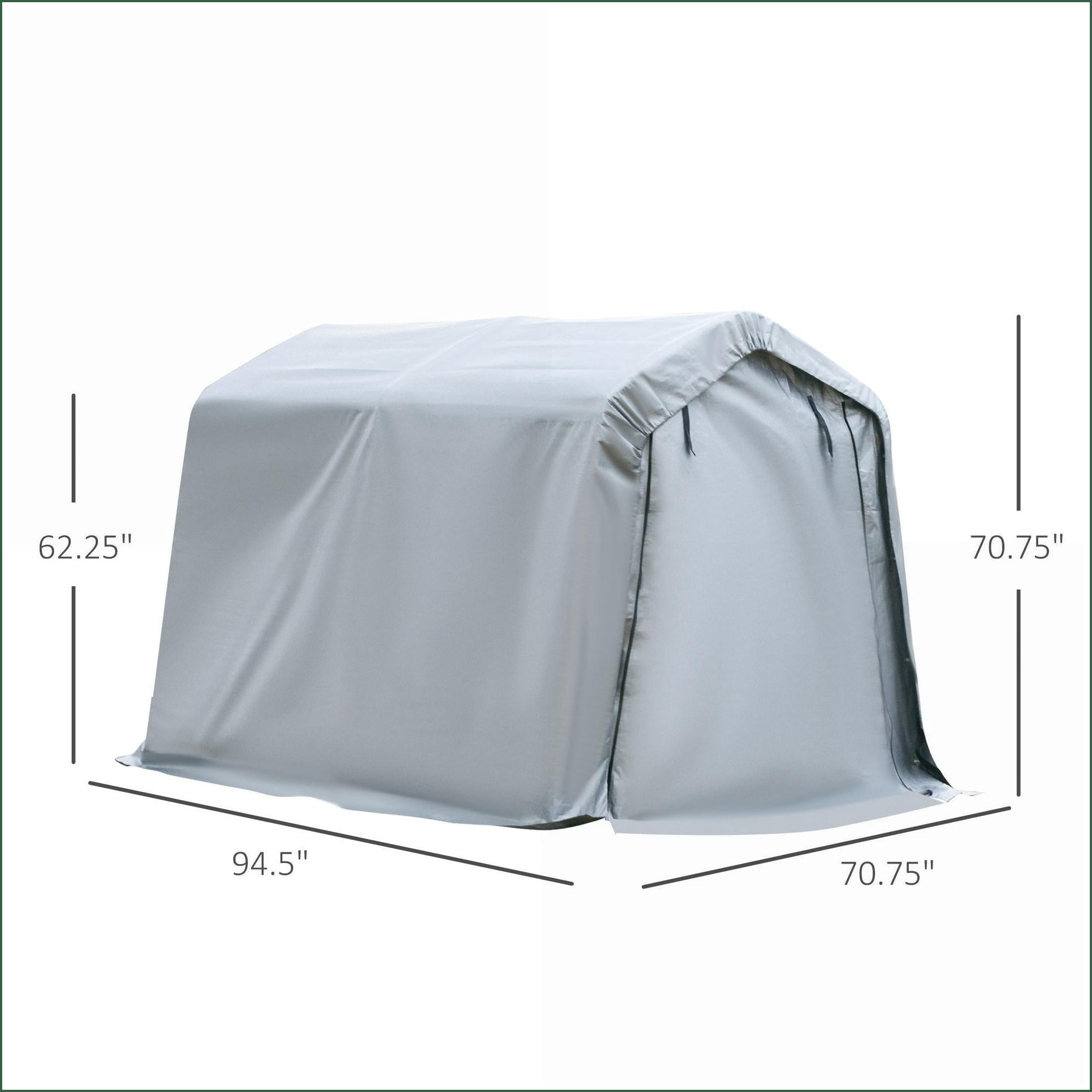 Carports 6' x 8' Portable Garage Shelter, Anti-UV for Motorcycle Garden Tools, Double Zipper Doors, Light Gray|Gray|Galvanized Steel