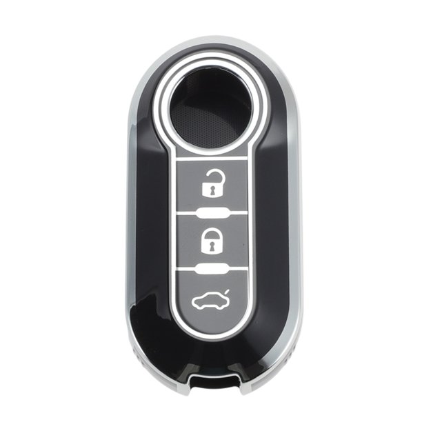 Funda de Llave de Coche de TPU Silicona en Negro y Plateado para Fiat 500 Cabrio/Nuova para Fiat 500C/500L/500X/600 - Funda de Control Remoto de 3 Botones
