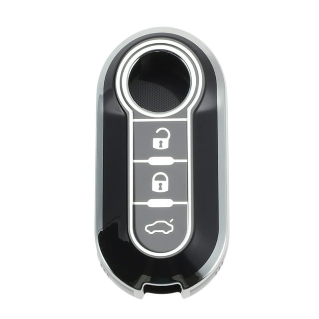 Funda de Llave de Coche de TPU Silicona en Negro y Plateado para Fiat 500 Cabrio/Nuova para Fiat 500C/500L/500X/600 - Funda de Control Remoto de 3 Botones