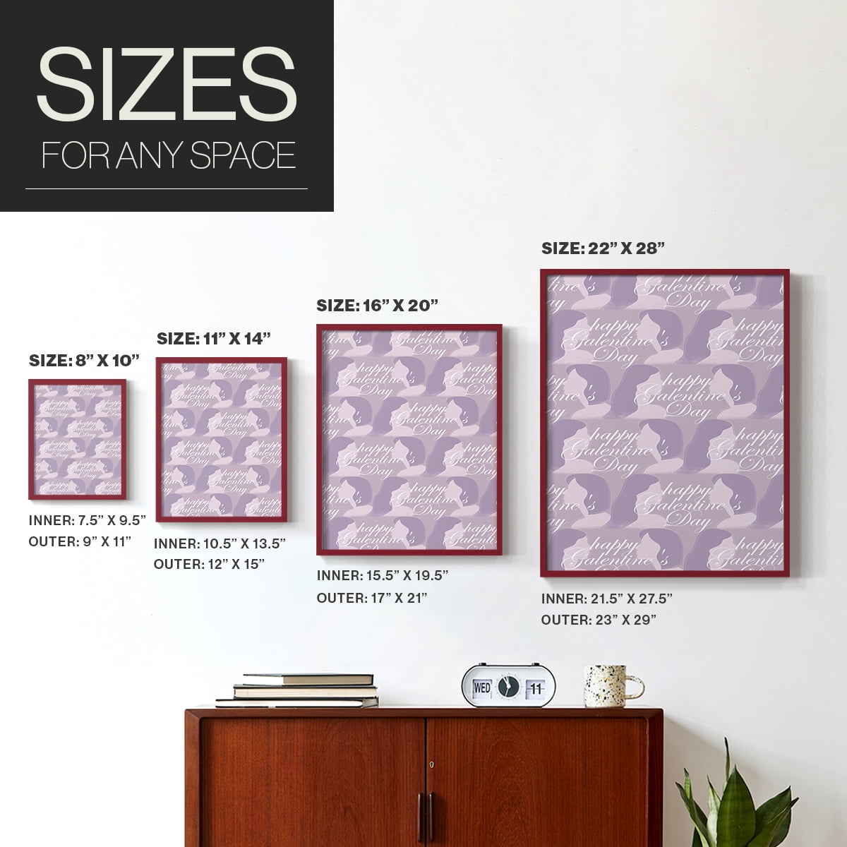 Happy Galentine's Day Collection E Framed Print in Red Solid Wood Framed Print No Nail Hanging