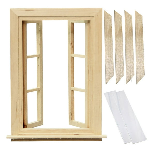BESTOYARD Miniature Window Frame Dollhouse Miniatures Window Beige Wood 1Set