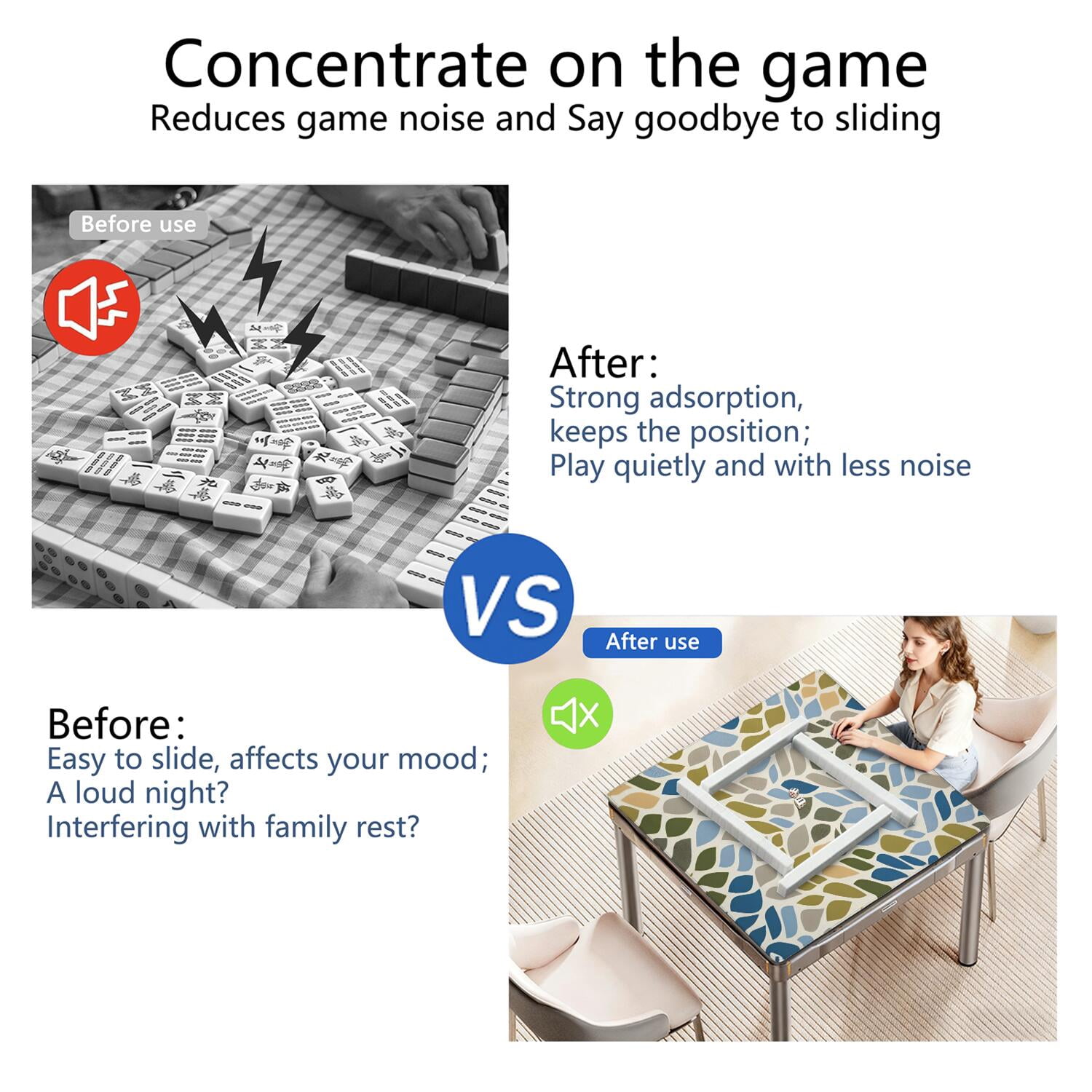 Traditional Boho Style Rubber Mahjong Table Cover 31.5x31.5 Inch Large Mat Features Non-Skid Bottom for Stability and Noise Reduction for Tiles and Games