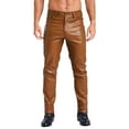 thumbnail image 1 of Oyolan Men's Leather Pants Slim Fit Biker Pants Motorcycle Jeans Rocker Party Club Wear Brown M/30, 1 of 6