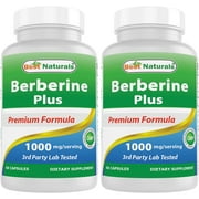 Lot de 2 - Best Naturals Berberine Plus 1000 mg par portion 60 capsules | Berbérine pour une glycémie saine, la digestion et l'immunité (120 capsules au total)