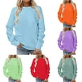 thumbnail image 4 of AherBiu Plus Size Crewneck Sweatshirts for Women Long Sleeve Tops Solid Color Pullover Loose Fitted T Shirts, 4 of 5
