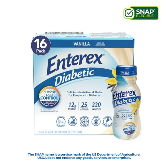 Enterex Diabetic Nutritional Meal Replacement Shake,for People with Diabetes,Vanilla,8 fl oz,16 Pack