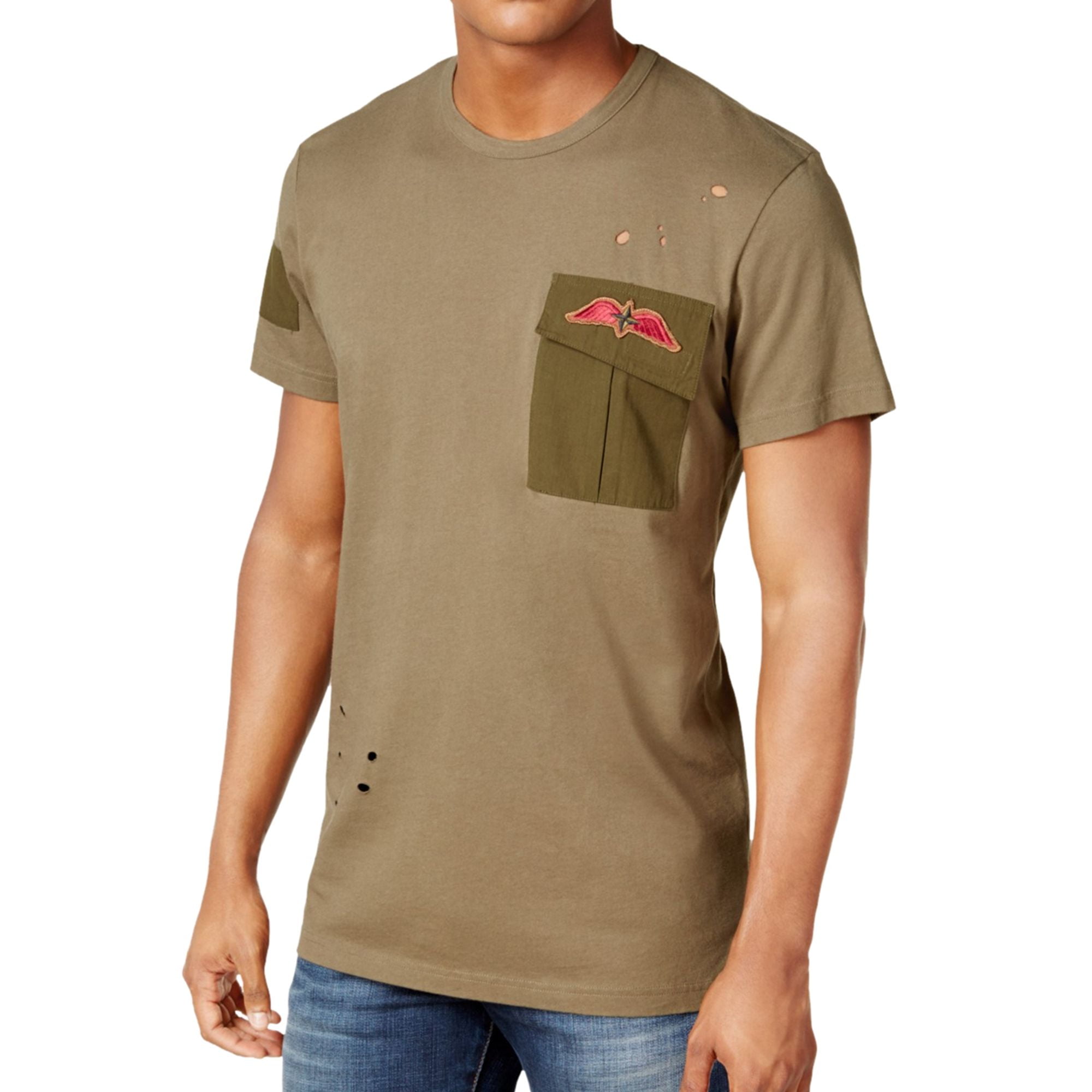 American Rag Camiseta básica rasgada para hombre, verde, pequeña