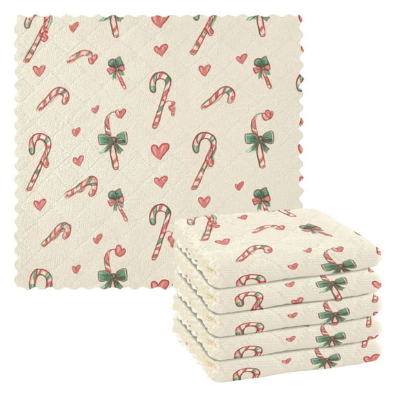 6 Pieces of Kitchen Towels 11x11Inch Kitchen Dish Cloths Kitchen Dish Towels Reuseable Cleaning Cloths Christmas Candy Cane