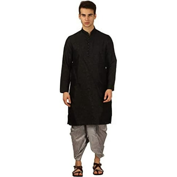 Royal Kurta Men's Silk Blend Dhoti Kurta Set (44, Black)