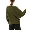 thumbnail image 6 of Women'S Solid Color Oversized Batwing Sleeve Boat Neck Long Sleeve Knit Sweater Loose Pullover Green One size, 6 of 9