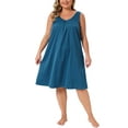 thumbnail image 2 of Agnes Orinda Women's Plus Size Satin Nightgowns V Neck Wide Straps Pleated Wide Sleepshirt Lounge Sleep Dress 4X Peacock Blue, 2 of 6