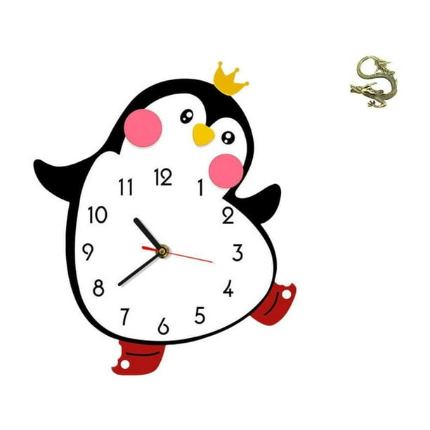 Reloj De Pared De Madera Y Latón Con Forma De Pingüino De Dibujos Animados, Mini Figura De Mascota De Té, Adorable Decoración Multifuncional A Pilas Para Dormitorio, Hogar Y Oficina.