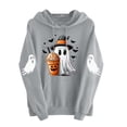 thumbnail image 4 of qolati Halloween Hoodie for Women Ghost Pumpkin Graphic Spooky Long Sleeve Pullover Sweater Cute Fall Oversized Fleece Lined Hooded Tops Gray S, 4 of 6