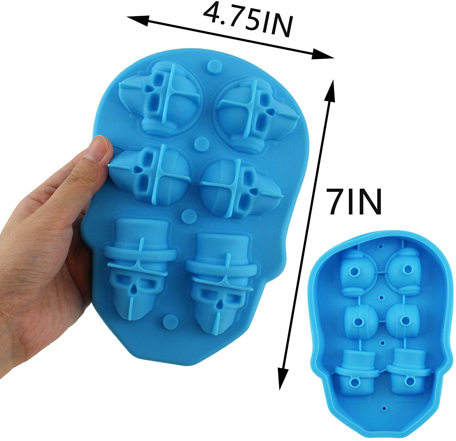6 Holes Silicone 3D Skull Head Shape Ice Cube Trays Chocolate Candy Jelly Soap Molds for Halloween Theme Party Whiskey Wine Cocktail Ice Maker Food Grade…