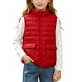 thumbnail image 2 of Spazoro Girls Lightweight Puffer Vest with Patch Pockets, Solid Color Stand Collar Full Zip Sleeveless Warm Quilted Outerwear Gilet Red Size 11-12, 2 of 9