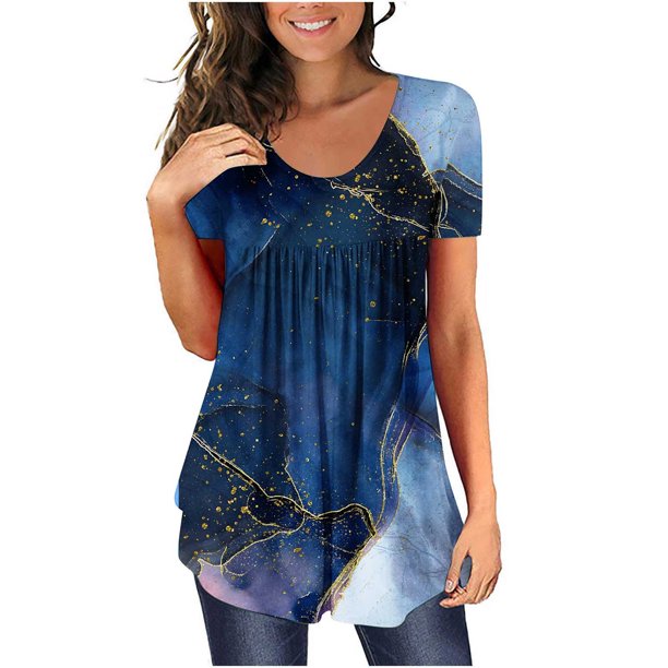 Blusa de manga corta con cuello redondo, informal, cómoda, a la moda para mujer OAVQHLG3B Store lin121212