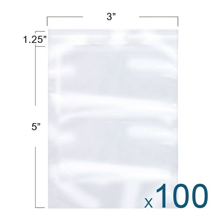 Reclosable Packing Poly Bags - The Elixir Packaging 100 Count 3 x 5 Clear Reclosable Poly Bag, Meets USDA FDA Standards