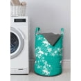 thumbnail image 3 of Sea Animals Laundry Bag, Dolphins Flowers Sea Floral Pattern Starfish Coral Seashell Composition, Basket with Handles Drawstring Closure for Laundromats, 13" x 19", Sea Green White, by Ambesonne, 3 of 4